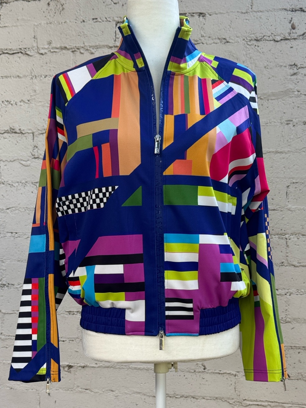 Sassy Jones Ulana Zip Sleeve Jacket Fiorella Abstract Multicolor Size S